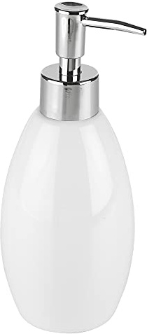 URBNLIVING 3pcs Ceramic Shiny Colour Matching Bathroom Dispenser Tumbler Toilet Brush Set (White, Soap Dispenser)