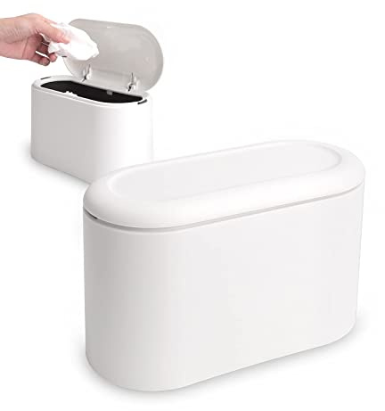 YANGLIN Mini Countertop Wastebasket Office Desktop Paper Bin Mini Portable Table Waste Bin Trash Can Desk Bin with Lid Table Desktop Dustbin for Bathroom Worktop Kitchen Makeup Holder White