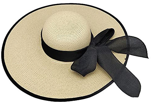 G-LIKE Damen Sonnenhut Sommerhut Strandhut – Eleganter Faltbarer Strohhut Outdoor Sonnenschutz Leichter Damenhut Sommer UV-Schutz UPF 50+ Breite Krempe Hut mit Schleife für Frauen Mädchen (Beige1)