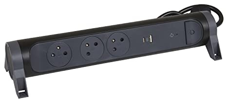 LEGRAND - Multiprise Rotative Avec Interrupteur à Voyant LED et Protection Parafoudre - 3 Prises Surface avec Terre + Prise USB-C + Prise USB-A - Cordon 1,5m - Noir et Gris Foncé