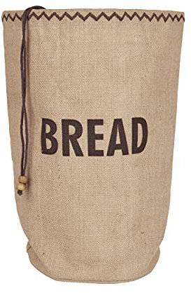 KitchenCraft Natural Elements Sacco per il Pane Ecologico con Coulisse, Iuta / 100% Cotone, 34x17x42 cm, Nero, Taglia Unica