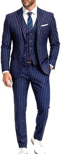 Thomas Shelby - Completo da uomo in 3 pezzi a righe sottili della serie Peaky Blinders, perfetto per cena, feste, matrimoni, balli, Blu marino, XXXL