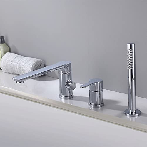 Wannenrandarmatur 3 Loch Wannenarmatur mit Handbrause Chrom Badewannenarmaturen Set Mischbatterie Badewanne-A