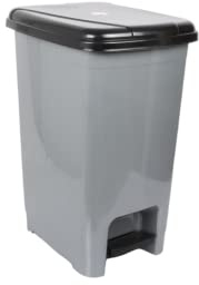 Jolie Max 40L Slim Kitchen Pedal Bin - Durable Plastic Waste Bin for Bathroom, Office & Outdoor - Silver with Black Lid.