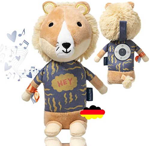 Spieluhr Baby - Frei bespielbares Kuscheltier Baby | Kuschelige Einschlafhilfe Babys mit Schlaf-Timer - Musikbox Kinder als Plüschtier | Einschlafhilfe Kinder bis 6 Jahre | Löwe mit Stoffsäckchen