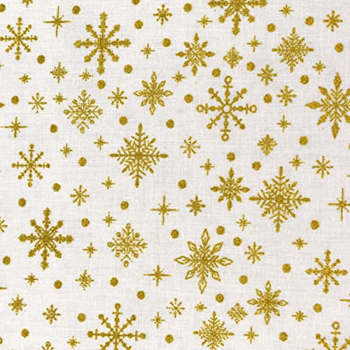MAGAM-Stoffe Winter Season Baumwollstoff Weihnachten Oeko-Tex Meterware 50cm (Schneeflocken Natur Weiß)