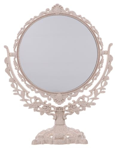 HOMSFOU Vintage Kosmetikspiegel Runder Stehender Tischspiegel Mit Drehbarem Ständer Für Schlafzimmer Und Schminktisch Retro Stil