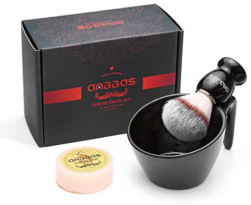 Anbbas Brocha de afeitar, mango de madera, cepillo de barba de pelo de nailon con vaso de afeitar POP de melamina, 100 g de jabón de afeitar para hombre, afeitado húmedo, depilación para mujeres