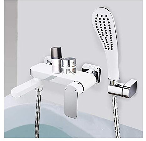 Badewannenarmatur mit ABS-Handbrause, weißer Badewannenarmatur, Einhebel-Wannenarmatur, Wandmontage, Wannenfüller-Wasserhahn für Badezimmer Decoration
