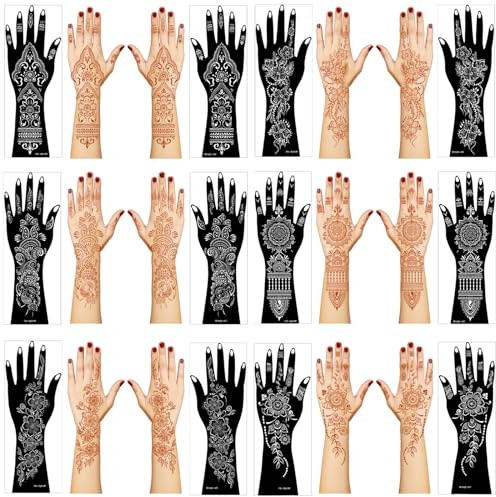 Henna Tattoo Stencil Kit,12 Sheets Stickers for Henna Tattoo Hand Forearm Glitter Airbrush DIY Tattooing Template, Large Indian Temporary Tattoo Stickers