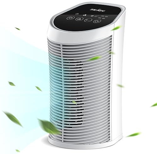 Sejoy Luftreiniger True HEPA-Filter für Schlafzimmer Haustiere im Haus, 99,9% Entfernung, 3 Geschwindigkeiten und 4 Timer, Ionisator & Quiet, bis zu 200 SQ.ft