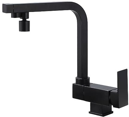 XJTNLB 3 Wege Wasserhahn Küche Vorfenster Küchenarmatur Klappbar Wasserhahn Schwarz Küche 2 Modus 360 ° Drehbare Armatur Küche mit 2 Hebel für Filter,B
