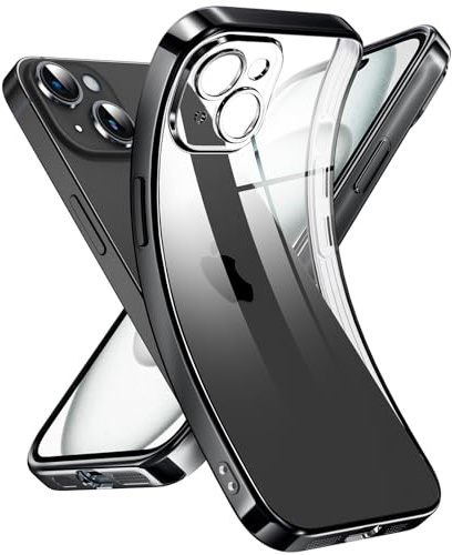 Supdeal Crystal Clear Hülle für iPhone 15, Niemals gelb mit Kameraschutz, Silikon Durchsichtig Handyhülle Weicher Passform, Ultra Dünn und Leicht Case Cover, 6,1, Schwarz