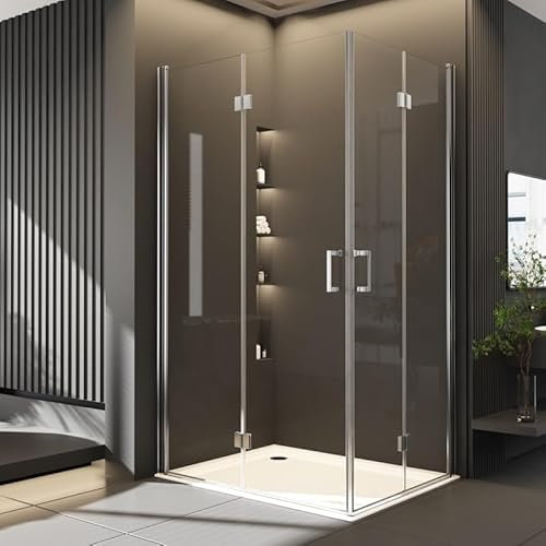 Duschkabine Eckeinstieg 70x90cm Falttür Duschabtrennung, Falttür Dusche Duschwand aus 6mm NANO Sicherheitsglas, Duschtür Glas Leichte Reinigung, Drehfalttür Komplettdusche 70x90x195cm