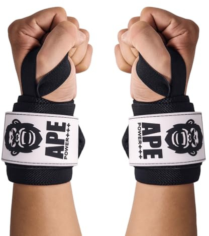 Power Ape Weight Lifting Wrist Wraps Muscle Building Performance Fitness Training Gym Straps Thumb Loop Support Stretchable Cotton Bandage Brace Training Cuff(Black)