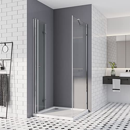 Duschkabine 90x75 Duschtür Schwingtür Tür 90 cm mit Seitenwand 75 cm Falttür Eckeinstieg Duschabtrennung 180º Duschwand 6mm ESG Sicherheitsglas 185cm