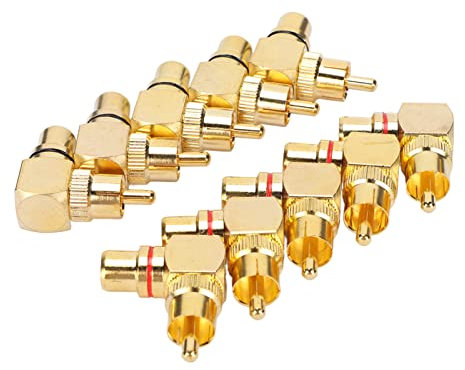 Beufee 10PCS RCa Right Angle Adapter, Right Angle RCa Adapter RCa Male To RCa Female 90 Degree RCa Adapter