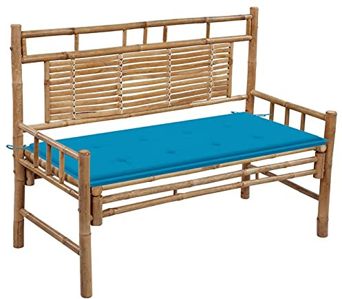 LAPOOH Gartenbank mit Auflage, Terrassenmöbel, Wetterfeste Bank, Garten Banken, Deko Bank,Outdoor Bank, Gartenmöbel, Parkbank, Friesenbank, 120 cm Bambus