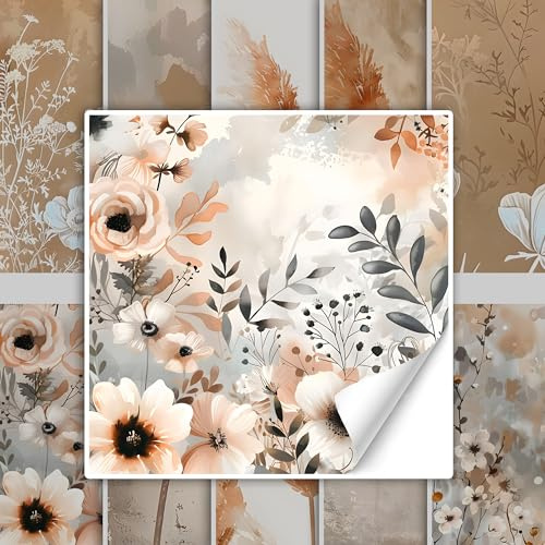 GRAZDesign Fliesenaufkleber Blumen Beige Bad & Küche, Boho Shabby Chic Fliesenbilder selbstklebend - 15x15cm / 20 Stück