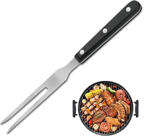 Meat Fork, Meat Fork with Handle - Stainless Steel Length 27 cm, Grill Fork, Carving Fork, Inflexible Roasting Fork, Meat Fork with Black Wooden Handle, for Barbecue, Kitchen, Turkey, Roasting, Dinner