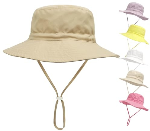 QIYIENDIAN Sombrero de Playa de ala Ancha para bebés y niños UPF 50+(Khaki,2-6 Years)