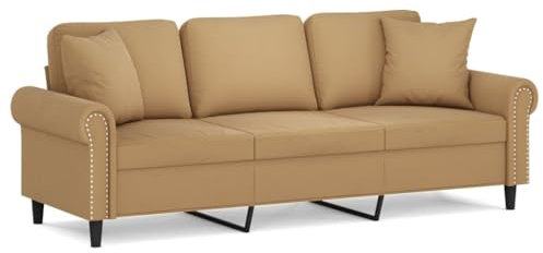 Willood 3-Sitzer-Sofa mit Zierkissen Liegesofa für Wohnzimmer, Polstersofa Sessel Relaxsofa Loungesofa Relaxcouch Braun 180 cm Samt