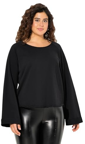 Ulla Popken Femme Grandes Tailles Sweat-Shirt à Manches Longues Raglan. Col Rond et Bords roulottés. Noir 58+ 830575100-58+