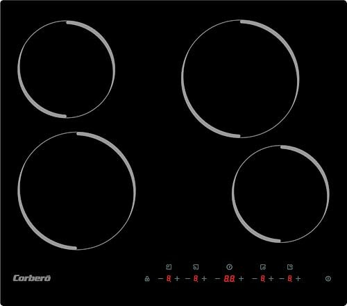 Corberó - Placa Vitrocerámica | CCVM4604| 60 cm | 4 Zonas | Potencia 6000W | Control Táctil | Temporizador 99 Min | 9 Niveles de Potencia | Desconexión y Bloqueo de Seguridad | Negro