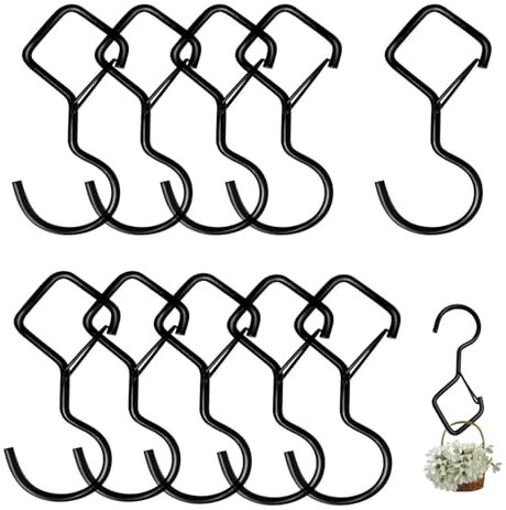 10 ganchos en forma de S negros para colgar ganchos para barra de ropa con cierre de seguridad para ollas y sartenes, jardín, taller, baño, dormitorio, exterior, doble gancho para colgar