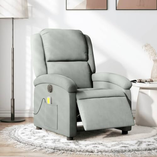 Homgoday Massagesessel Elektrisch Fernsehsessel Relaxsessel mit Liegefunktion Ruhesessel Polstersessel TV Sessel, Verstellbare Rückenlehne, für Wohnzimmer Hellgrau Samt