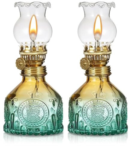 Lampe A Huile, 2 Pièces Lampe A Petrole, Lampe À Kérosène, Luminosité Réglable, Lampes À Huile, Lampe À Huile Au Kérosène Pour Salon, Salle À Manger, Jardin (8x8x17 cm)