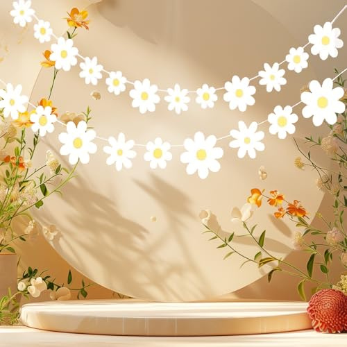 2 Stück Gänseblümchen Deko Geburtstag,Girlande Kinderzimmer Blumen Dekoration,Servietten Gänseblümchen Deko Geburtstag,Gänseblümchen Tortendeko,Party Girlande Blumen Mädchen für Happy Birthday Banner