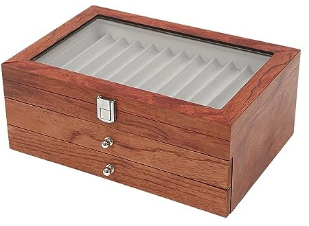 34 Slots Wood Fountain Pen Display Case & Transparent Top Lid Rosewood Box Holder Storage Organizer Vintage Triple Collection Pens Collector for storing many different types of pens Log Color
