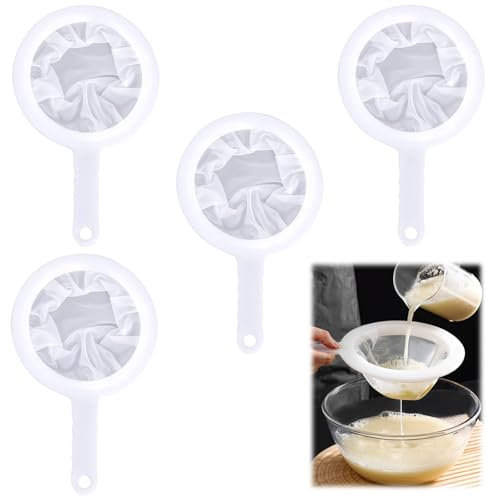HEOUCH Set 4 Pezzi Colino da Cucina con Manico - Passino a 400/300/200/100 Maglie per Filtrare Succo, Latte, Caffè e Vino