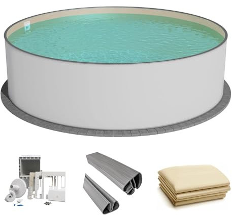 Fresh-Pool Profi Stahlwandpool Set rund, 350x120 cm, Stahl 0,6 mm weiß, Folie 0,8 mm Sand, Einhängebiese