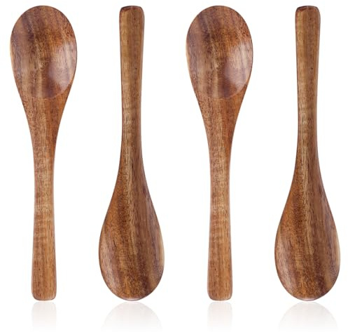 Gosknor 4pz Set di Piccoli Cucchiai Legno, 13cm Mini Cucchiaini per Miele Caffè Tè Zucchero Dessert Piccoli Utensili da Cucina Lisci per Cucinare Servire Mescolare Uso Quotidiano