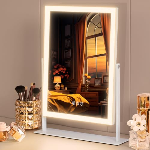 FENCHILIN Vanity Mirror with Lights LED Makeup Dressing Table Mirror 30x41 | Lighted Hollywood Vanity Mirror 3 Color Modes Dimmable 360 Rotation Light Up Makeup Mirror 10x Magnifier Smart Touch