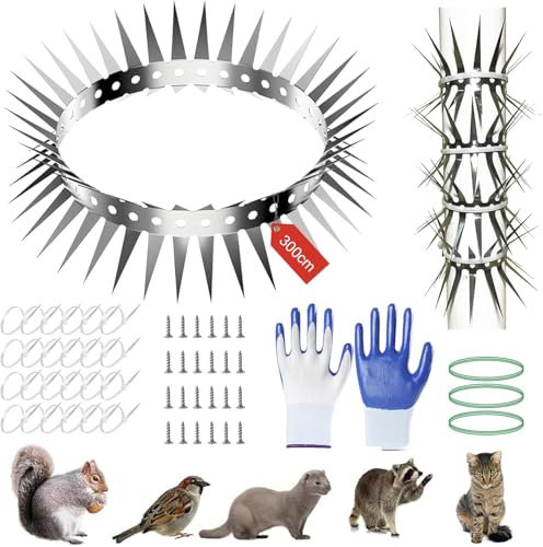 Repellente per martore, protezione per martore, 200 cm, filo spinato in acciaio inox per spaventare martore, grondaia per casa, giardino, protezione contro martore, protezione per la casa (300 m)