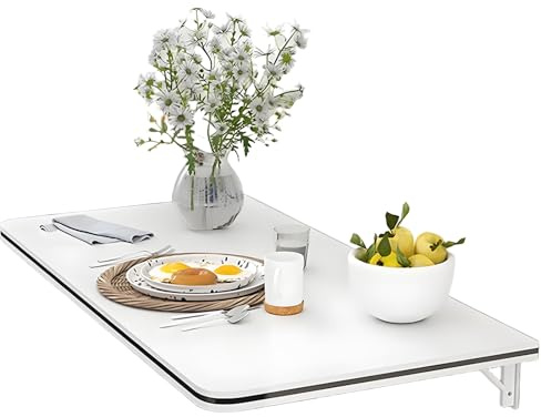 Tavolo da Parete Pieghevole – Tavolo Salvaspazio in Legno per Cucina, Colazione, Ufficio, Giardino o Piccoli Spazi(Size:60X50CM,Color:bianco a)