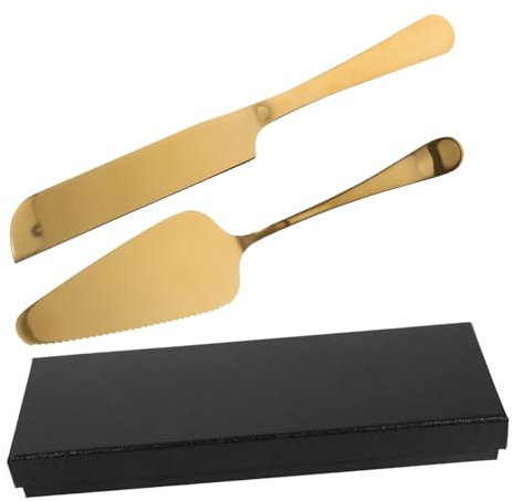 LIFKOME Juego De y Espátula para Tartas De Acero Inoxidable Cortador De Tartas Dorado Utensilios para Servir Postres Adecuado para Bodas De 2 Piezas