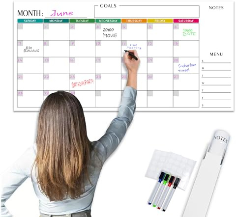 Large 15x30 Dry Erase Wall Calendar - 3-Month Undated Whiteboard Planner for Office, Classroom, Home | Reusable with Markers & Stickers (Horizontal Landscape Layout)