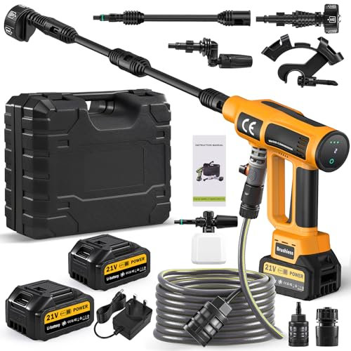 papasbox 200 Bar Cordless Pressure Washer, 6 in 1 Portable Power Washer with 2Pcs 4000mAh Battery, 5m Hose & Foam pot, LED touch screen 4 gears adjustable, Pressure Washer for Car, Patio, Floor Garden