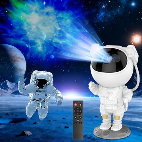 Regevo Projecteur d'étoiles Astronaut, Télécommande, Minuterie, Rotation à 360°, Veilleuse Relaxante pour un Ciel Etoilé, Idéal pour la Décoration Intérieure – Superbe Cadeau de Noël