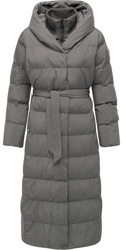 Ragwear Damen Langer wasserdichter Wintermantel warmer Steppmantel mit Bindegürtel und Kapuze Niani Long XS-XXL