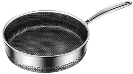 Genérico Sartén De Acero Inoxidable - Sartén Antiadherente Para Freír Profundo,Utensilios De Cocina Para Cocinar Saltear Sofreír Hornear | Tortilla Pescado Carne Tortitas Hogar