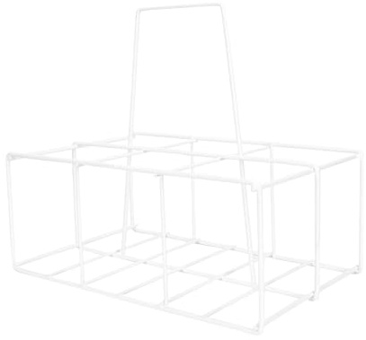 Gatuida Creative Iron Craft Milk Bottle Holder Rack with Handle Beer and Milk Bottle Storage Basket Portable Kitchen Organizer for Bar and Home White Finish Carrying Crate