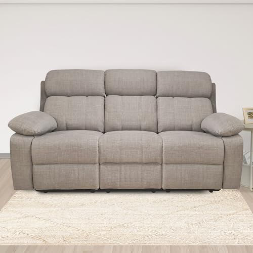 Bissolo Casa Key Divano a 3 Posti con Relax Elettrico, Tessuto Beige, 198x93x101 cm, Non Sfoderabile, Altezza Seduta 49 cm, Meccanismo Reclinabile