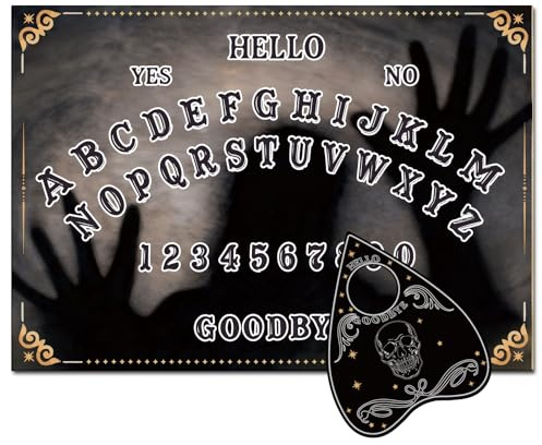 PRESSINART Spirit Board Game Divination Set Ghost Word Pattern Wood Talking Pendulum Dowsing Board with Heart Planchette 12 x 8 Inch Witchcraft Decor for Adults Party Fun Family Gathering Supplies