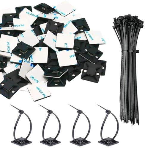 200 PCS Zip Tie Adhesive Mounts Self Adhesive Base, Sticky Cable Clips, Sticky Cable Tie Pads, for Home Office Garage Workshop(Black 150mm/18.5mm)