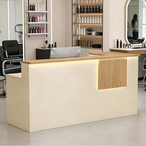 Empfangstheke mit LED-Beleuchtung Empfangstheke mit abschließbaren Schubladen Stauraum und Tastaturablage Ideale Kassentheke für Büro Zuhause oder Klinik Verkaufstheke,H Left,100x45x90cm